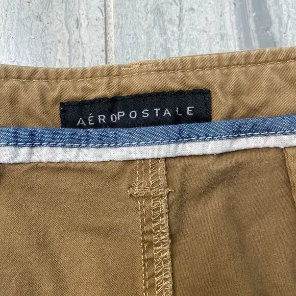 Aeropostale Flat-Front Chino Shorts Classic Fit Dark Khaki Size 38 - Picture 2 of 7